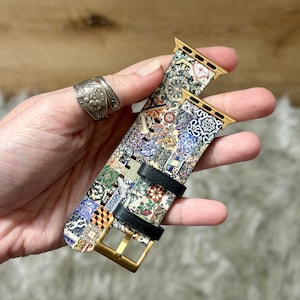 Real Portuguese Tiles Print Apple Watch Band - Vegan Leather Apple Watch Straps With Design All Series 38 40 41 42 44 45 46 49 mm