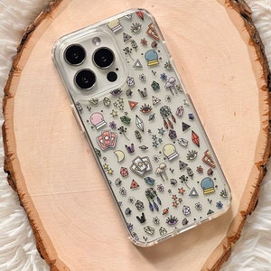 Mystic Doodles Phone Case For iPhone 16 15 14 13 Pro Max 12 Mini 7 8 XR SE Clear MagSafe Phone Case With Witchy Design Galaxy S25 Ultra