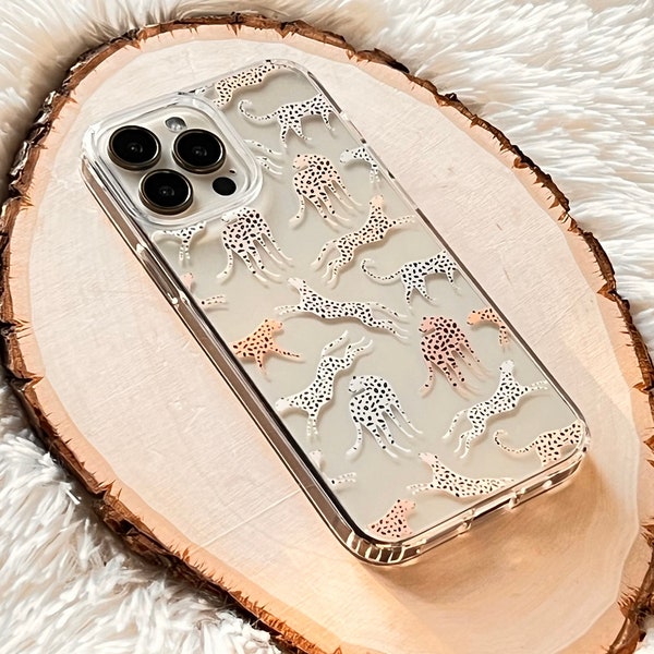 Trendy Pale Leopard Clear Phone Case With Design For iPhone 15 Plus 14 13 Pro Max 12 Mini 11 XR 7 8 SE 2022 Galaxy S24 Ultra- On Sale!