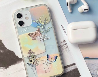 Pastel Line Art Collage Clear Phone Case - For iPhone 18 Pro Max 17 16 15 14 13 7 8 SE S26 S25 - MagSafe Cover With Design