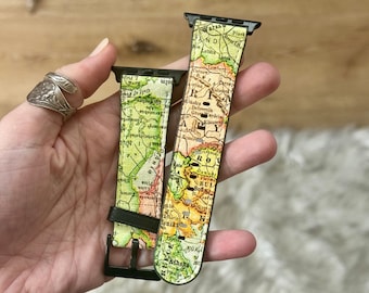 Vintage Travel Map Apple Watch Band For Series 4 5 6 7 8 9 10 11 SE Ultra 38mm 40mm 41mm 42mm 44mm 45mm 46mm 49mm Apple Watch Straps
