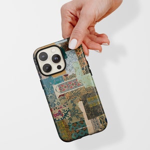 Boho Mixed Media Tough Phone Case For iPhone 16 15 14 13 12 11 SE 7 8 Plus Galaxy S25 S24 Pixel 9 8 7 Whimsigoth Vintage