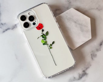 Simple Isolated Rose Clear Phone Case For iPhone 15 Pro 14 13 12 11 X XS XR 7 8 SE 2022 Galaxy S24 With Cute Minimal Design