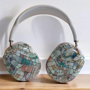 Mermaid Mosaic AirPods Max Hard Case – Pastel Stained Glass Print Protective Cover for Apple Headphones, Aesthetic Boho AirPods Max Shell
