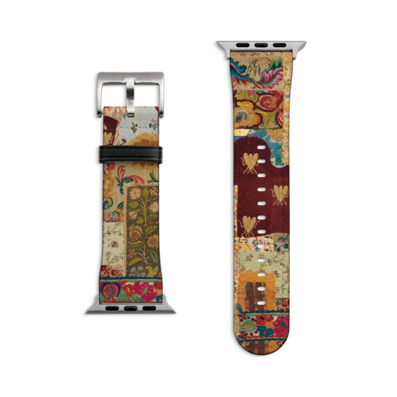 Mixed Media Boho Art Apple Watch Band - Fits All iWatch Series - Sizes 38mm 40mm 42mm 44mm - Women’s Vegan Leather Strap With Design