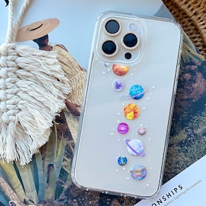 Galaxy Planets Phone Case Space Cover For iPhone 16 15 14 13 Pro Max 12 Mini XR 7 8 SE S25 S24 S23 Clear Phone Case Aesthetic Design MagSafe