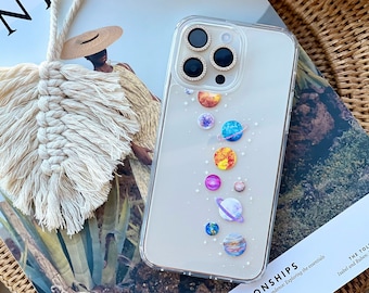 Galaxy Planets Phone Case Space Cover For iPhone 17 16e 15 14 13 Pro Max Mini 7 8 SE S26 S25 Clear Cover Aesthetic Design MagSafe