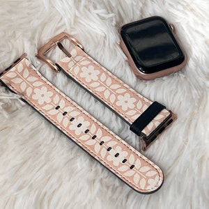 Rose Gold Retro Vintage Floral Apple Watch Band For Women Apple Watch Straps With Cute Design 38mm 40 41 42 44 45mm Series 3 4 5 6 7 8 9 SE