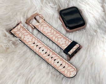 Rose Gold Retro Vintage Floral Apple Watch Band For Women Apple Watch Straps With Cute Design 38mm 40 41 42 44 45mm Series 3 4 5 6 7 8 9 SE