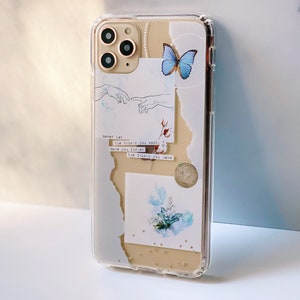 Pale Blue Butterfly Scraps Clear Phone Case, Aesthetic Collage Design ...