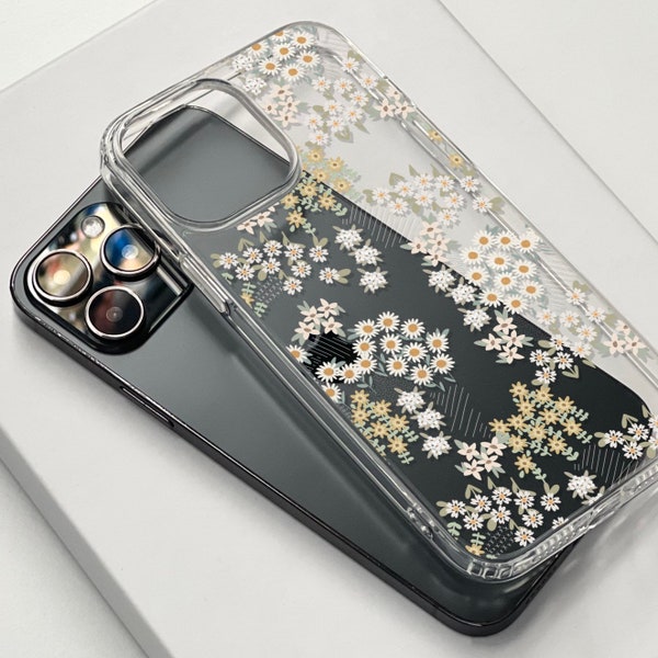 Minimal Wild Flower Daisies Phone Case For iPhone 15 14 13 Pro Max  12 Mini XR 7 8 SE 2022 Clear Cover With Trendy Design Galaxy S24