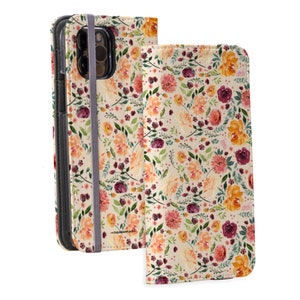 Pretty Watercolor Flowers Wallet Case For Apple iPhone 16 15 14 13 12  XS XR 7 8 SE S25 S24 With Card Slots Vegan Leather Cute Phone Case