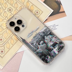 Glitch Scenic City Clear Phone Case For iPhone 16 15 14 13 Pro Max 12 Mini XR 7 8 Galaxy S25 S24 Unique Urban Phone Case Clear MagSafe Case