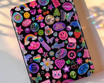 Funda para Kindle con estampado de pegatinas estéticas Y2K - Funda de cuero Saffiano para Kindle de 11.ª generación, Paperwhite de 11.ª y 12.ª generación (6", 6,8", 7") y Colorsoft