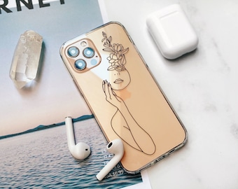 Minimal Line Art Clear Phone Case - Cover For iPhone 18 Pro Max 17 Air 16 15 14 13 7 8 SE & Galaxy S26 Ultra S25 - MagSafe Option Available