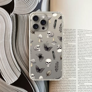 Halloween Grunge Skull Clear Phone Case With Curio Cabinet Aesthetic Design For iPhone 15 14 13 12 XR 7 8 SE 2022 S24 Witch Phone Case image 2