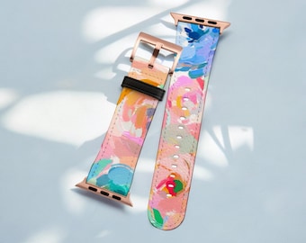 Pastel Painted Flowers Print Apple Watch Band For Series 1-12 SE Ultra 3 38mm 40mm 41mm 42mm 44mm 45mm 46mm 49mm