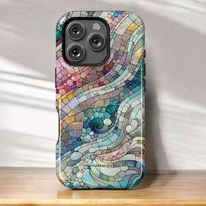 Pastel Stained Glass Illusion Print Tough Phone Case For iPhone 17 16 15 14 Pro 13 12 11 SE 7 8 Plus Galaxy S25 S24 Pixel 9 8