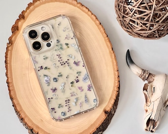 Purple Watercolor Wild Flowers Phone Case For iPhone 15 14 13 Pro Max 12 Mini XR 7 8 SE 2022 Galaxy S24 Aesthetic Spring Floral Design