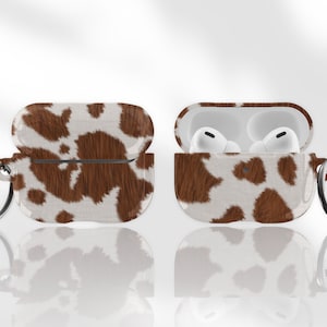 Brown Cow Print AirPods Case Aesthetic Boho Air Pods Case Pretty Air Pod Pro Cover With Keychain Carabiner Clip AirPods Pro 2 Case
