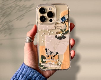 Aesthetic Abstract Butterfly Collage Clippings Clear Modern Phone Case For  iPhone 17 Air 16e MagSafe 15 Pro 14 13 12 Mini SE Galaxy S25