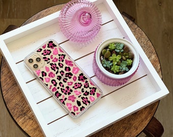Pink Animal Print Phone Case For iPhone 17 16 15 14 13 7 8 SE Galaxy S26 S25 Cheetah Leopard Design