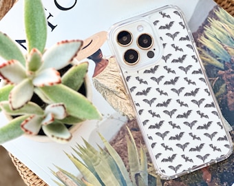 Spooky Bats Clear Phone Case For iPhone 15 14 13 12 Mini 7 8 XR SE 2022 Witchy Bats Galaxy S24 Aesthetic Phone Cover With Design- On Sale!