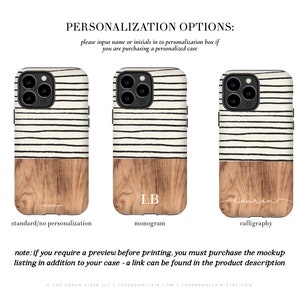 Modern Striped Wood Print Custom Phone Case For iPhone 15 14 13 Pro Protective Gift Name Initials Monogram Phone Cover For Mothers Day image 2