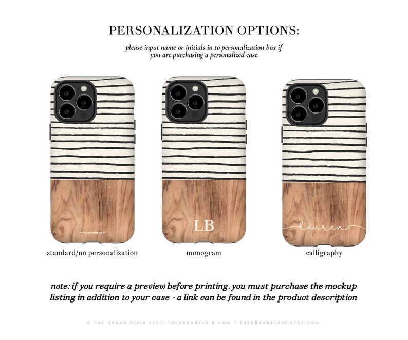 Modern Striped Wood Print Custom Phone Case For iPhone 15 14 13 Pro Protective Gift Name Initials Monogram Phone Cover For Mothers Day image 2