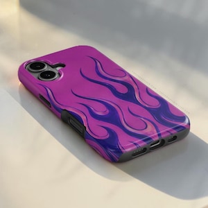 Purple Flames Y2K Tough Phone Case - Cover For iPhone 17 Air 16e 15 Pro Max 14 13 12 Mini, Samsung Galaxy S26 Ultra & Google Pixel 10 9 8