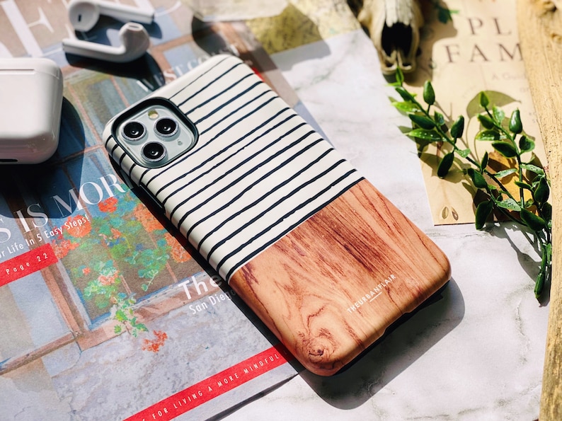 Modern Striped Wood Print For iPhone 13 12 11 Pro XS Max X XR 7 8 Plus SE 2020 Galaxy S10 S20 Protective Tough Phone Cover The Urban Flair