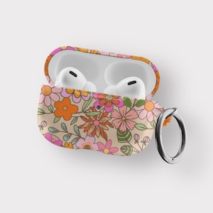 Colorful Retro Floral Airpods Case | Hard Cover For Original and Airpods Pro 1 2 | Circle Keychain Ring Carabiner Included- On Sale!
