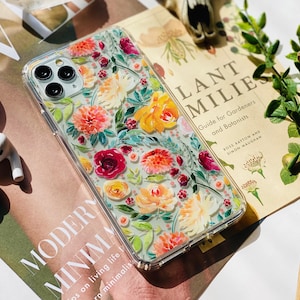 Pretty Watercolor Flowers Phone Case For iPhone 16 15 Pro 14 13 12 Mini XR 7 8 SE Galaxy S25 Clear Phone Case With Floral Design MagSafe