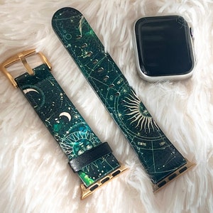 Green Zodiac Marble Print Apple Watch Band For Women Vegan Leather Mystic Witch iWatch Straps All Series 38 40 41 42 44 45mm- On Sale!