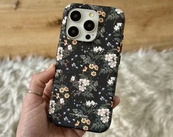 Black Boho Wild Sunflowers MagSafe Compatible Phone Case | For iPhone 15 14 13 12 (Mini, Plus, Pro Max) Cover | Built In Magnet | On Sale!