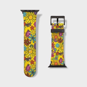 Aesthetic Retro Doodles Apple Watch Band For Series 3 4 5 6 7 8 9 10 SE Ultra 38mm 40mm 41mm 42mm 44mm 45mm 46mm 49mm Apple Watch Straps
