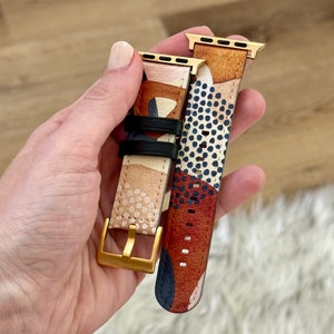 Rustic Abstract Shapes Apple Watch Band Series 3 4 5 6 7 8 SE 38mm 40mm 41 mm 42mm 44mm 45mm For Women Vegan Faux Leather With Modern Design