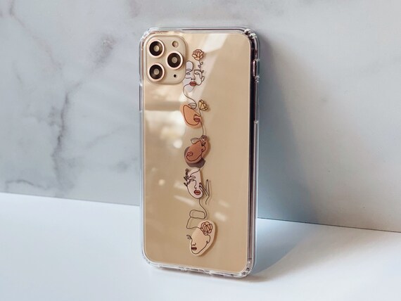 Minimal Abstract Line Art Faces Clear Case For Iphone 13 12 Etsy