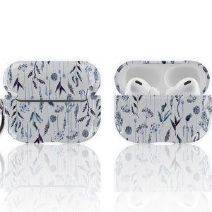 Navy Boho Wildflowers AirPods Case Air Pods Case Pretty AirPods Pro 2 Case With Keychain Carabiner Clip Airpod 1 2 Cases- On Sale!