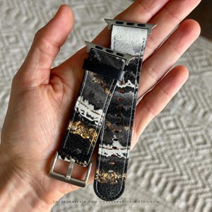 Black Gold Marble Print Apple Watch Band - Vegan Leather Strap For Women With Geode Design - Fits All Series - 38 40 41 42 44 45 46 49 mm SE