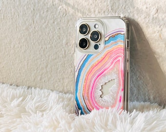 Pastel Geode Slice Phone Case For iPhone 17 16 15 14 Pro 13 7 8 SE Galaxy S26 S25 MagSafe Options