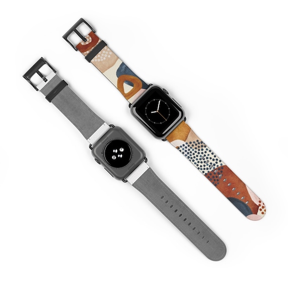 Rustic Abstract Shapes Apple Watch Band Series 3 4 5 6 7 8 SE 38mm 40mm 41  Mm 42mm 44mm 45mm for Women Vegan Faux Leather With Modern Design 