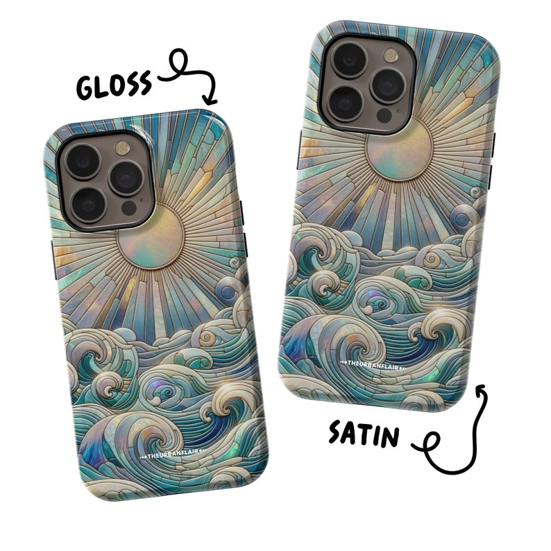 Sun Rays & Ocean Waves Stained Glass Illusion Print Tough Phone Case For iPhone 15 14 13 12 7 8 SE 2022 Galaxy S24 Google Pixel 8 Pro image 3