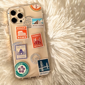 Travel Passport Stamps Phone Case For iPhone 16 15 14 13 Pro Max 12 Mini 7 8 XR SE Clear Phone Cover Galaxy S25 S24 S23 S22 MagSafe Case