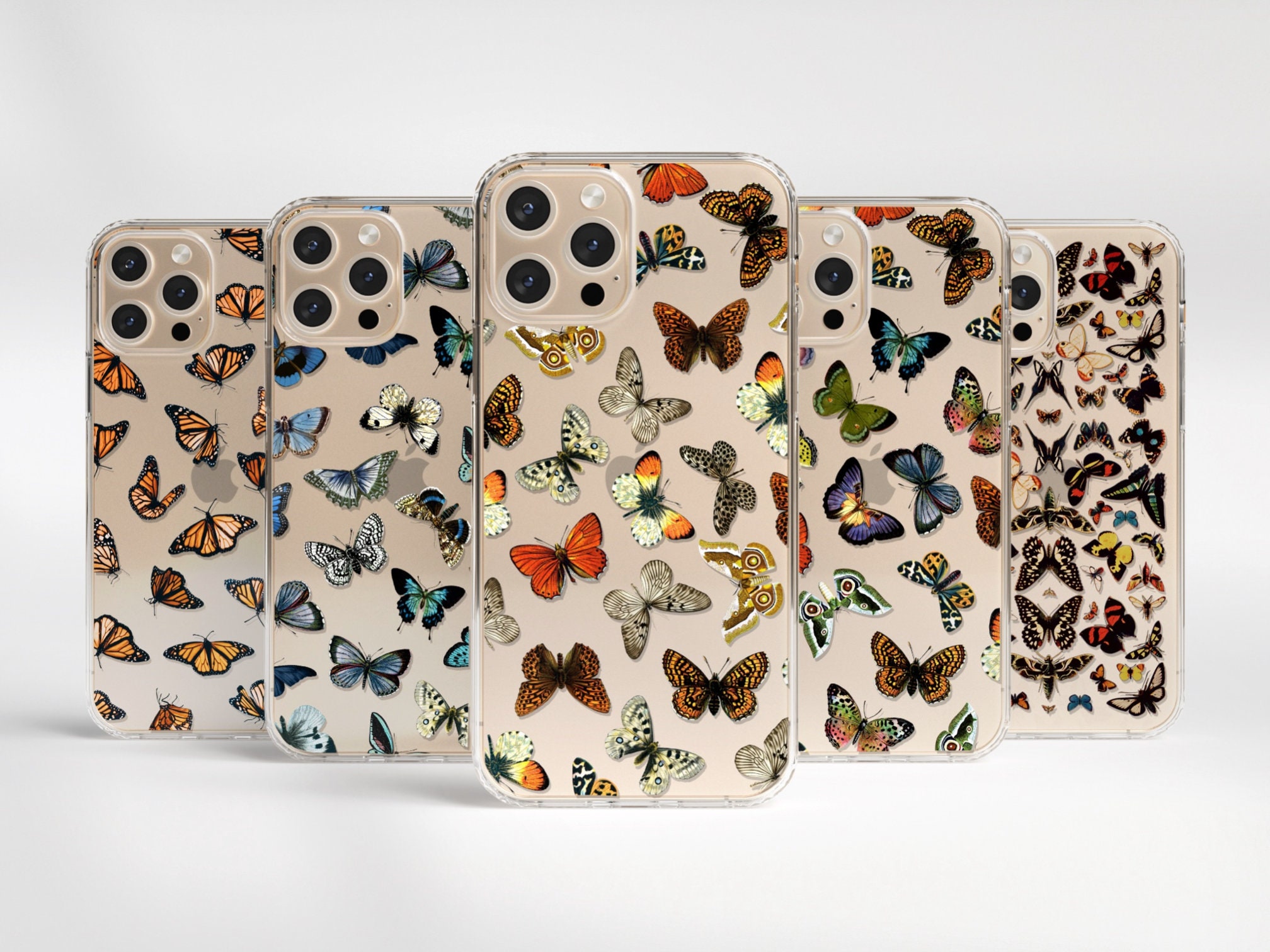 Cute Butterflies Clear Phone Cases for iPhone 17 Air 16e 15 14 Plus 13 Pro Max 12 Mini 7 8 SE Aesthetic Monarch Butterfly Design Galaxy S25