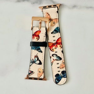 Peach Butterfly Apple Watch Band All Series 38 40 41 42 44 45 46 49 mm For Women Vegan Faux Leather Apple Watch Straps