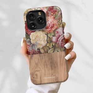Vintage Florals Wood Print MagSafe Phone Case For iPhone 17 16e 15 14 13 12 Series (Mini, Plus, Pro Max) Aesthetic Phone Case With MagSafe