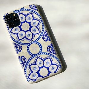Eco Friendly Biodegradable Phone Case For iPhone 16 15 14 13 12 Mini Pro Max 7 8 SE 2020 Galaxy S25 S24 Boho Mosaic Design