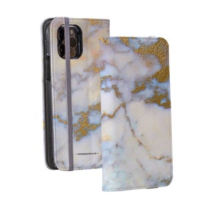 Opal Marble iPhone Wallet Phone Case For iPhone 16 15 14 13 12 Mini Pro Max XR XS Max 7 8 Plus SE 2020 S24 With Card Slots Vegan Leather