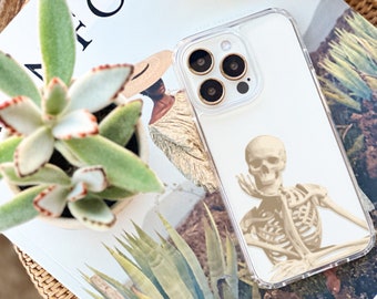 Minimal Skeleton Clear Phone Cover iPhone 15 14 13 Pro Max 12 Mini Case Grunge iPhone XR Case SE 2022 Grunge Design Galaxy S24- On Sale!